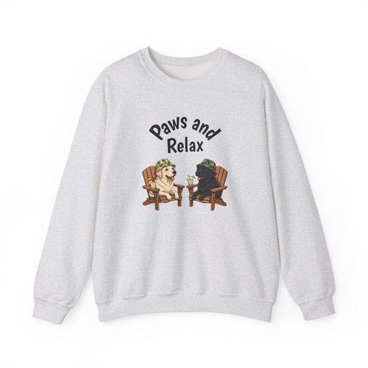 Paws and Relax unisex dog sweatshirt with black-and-white dog illustration