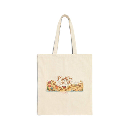 Paws In the Sand Dog beach Tote with paw prints and seashells design