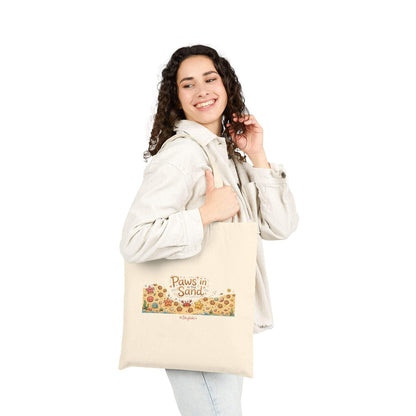 Paws In the Sand Dog beach Tote with paw prints and seashells
