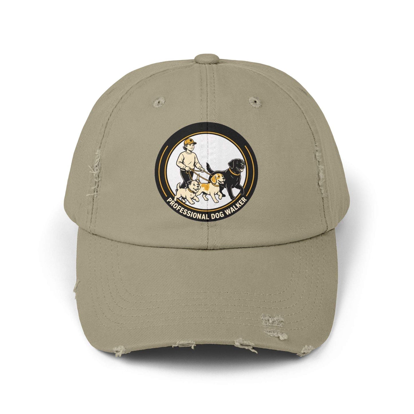 Professional dog walker baseball cap with distressed cotton and dog artwork