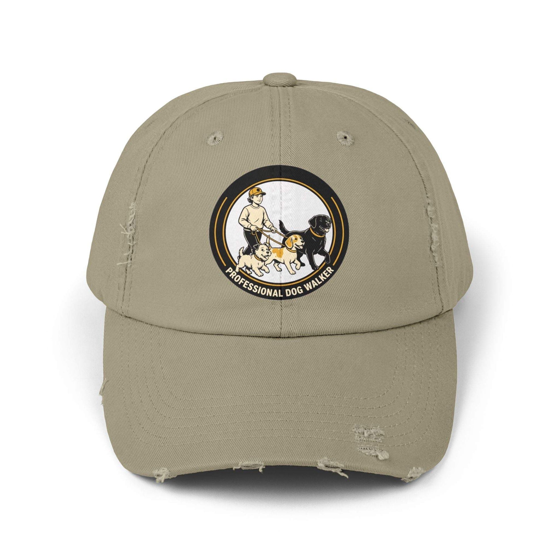 Professional dog walker baseball cap with distressed cotton and dog artwork
