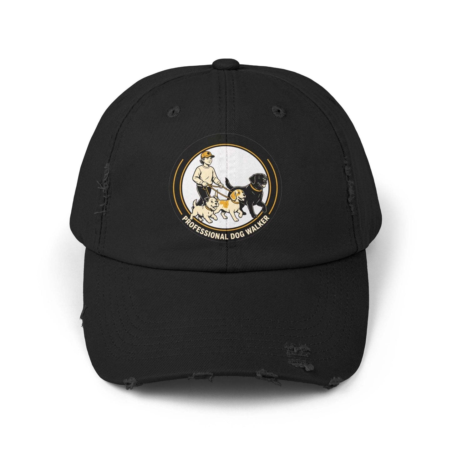 Professional dog walker baseball cap with distressed cotton and dog artwork
