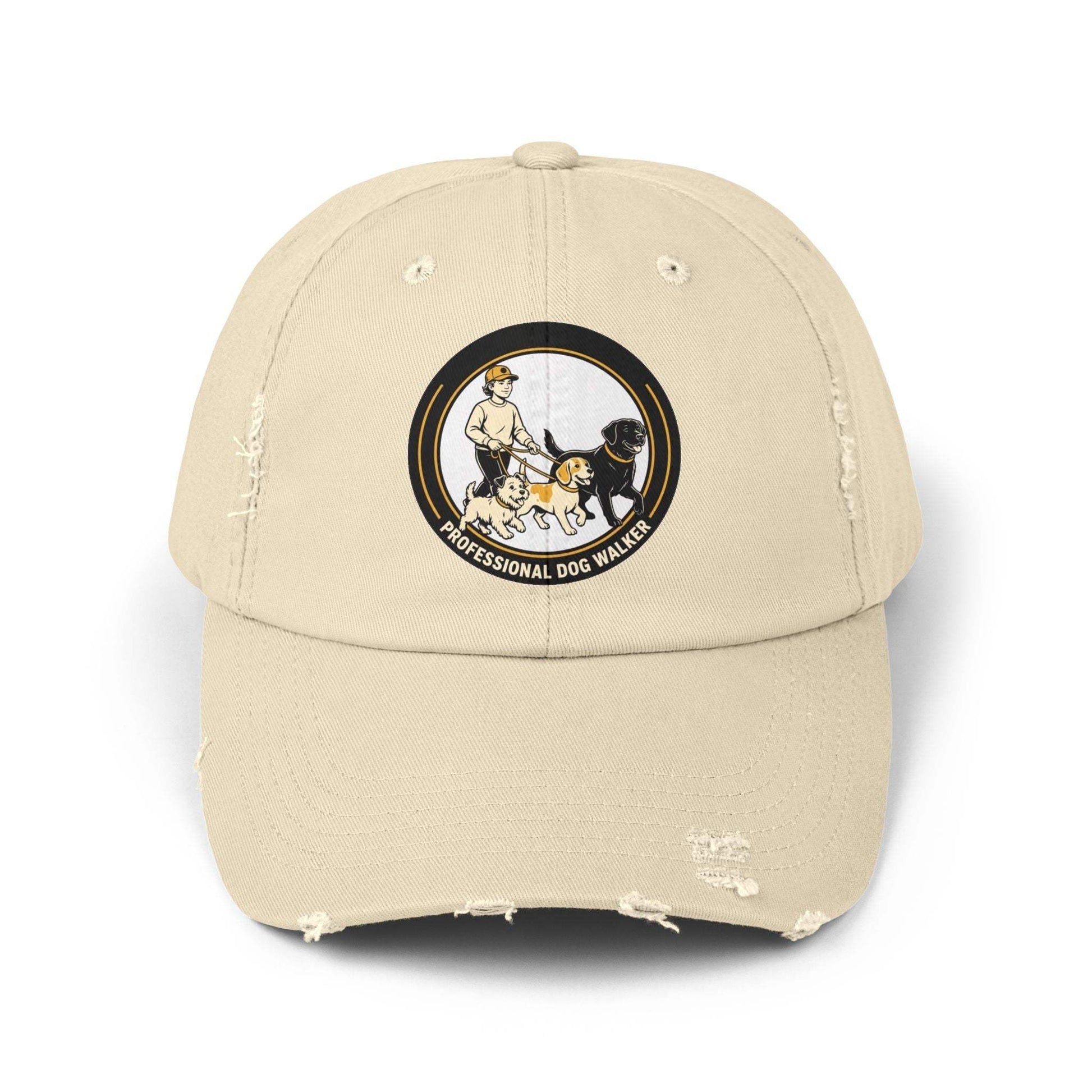 distressed professional dog walker baseball cap with two dogs artwork