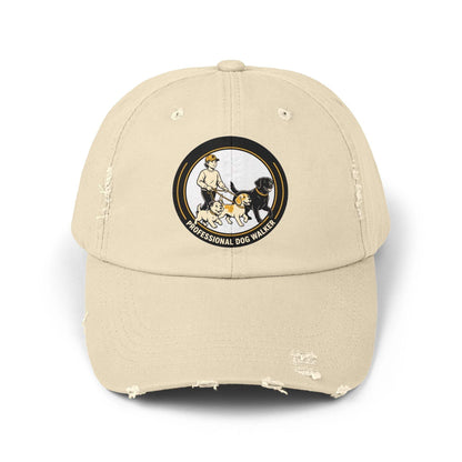 distressed professional dog walker baseball cap with two dogs artwork