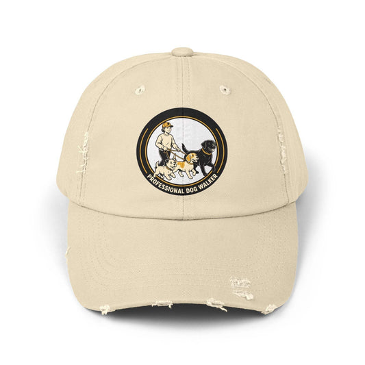 distressed professional dog walker baseball cap with two dogs artwork