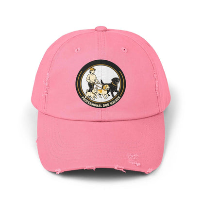 Distressed professional dog walker baseball cap with two dogs artwork