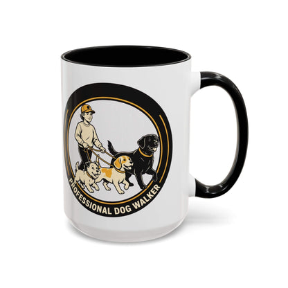 Professional dog walker mug with colorful handle and leash illustration