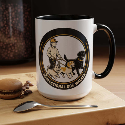 Professional dog walker mug with colorful interior and leash illustration
