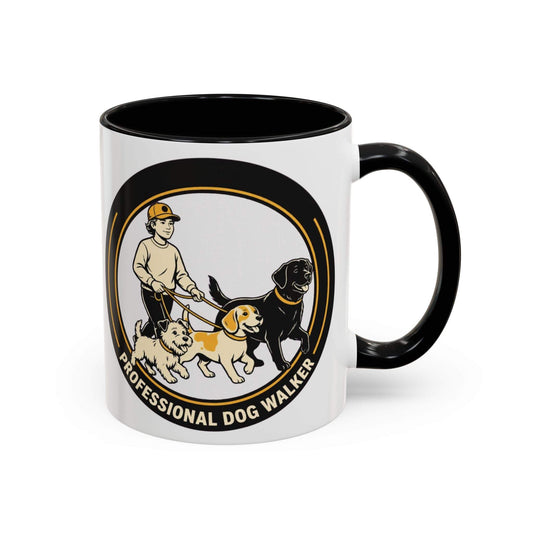 Professional dog walker mug with colorful interior and dog illustration
