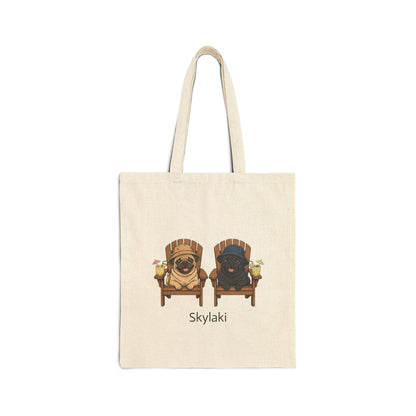 Pug tote bag with vintage dog illustration on natural cotton canvas