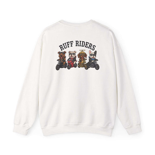 Ruff Riders dog sweatshirt with embroidered pup riders design