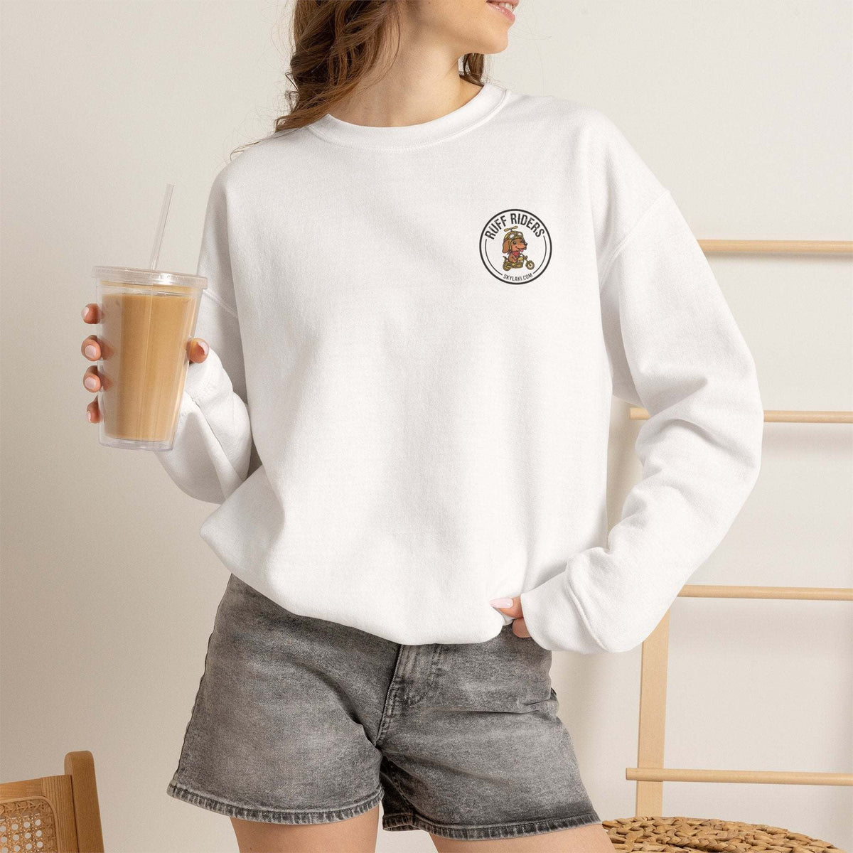 Ruff Riders dog sweatshirt with embroidered pup riders design