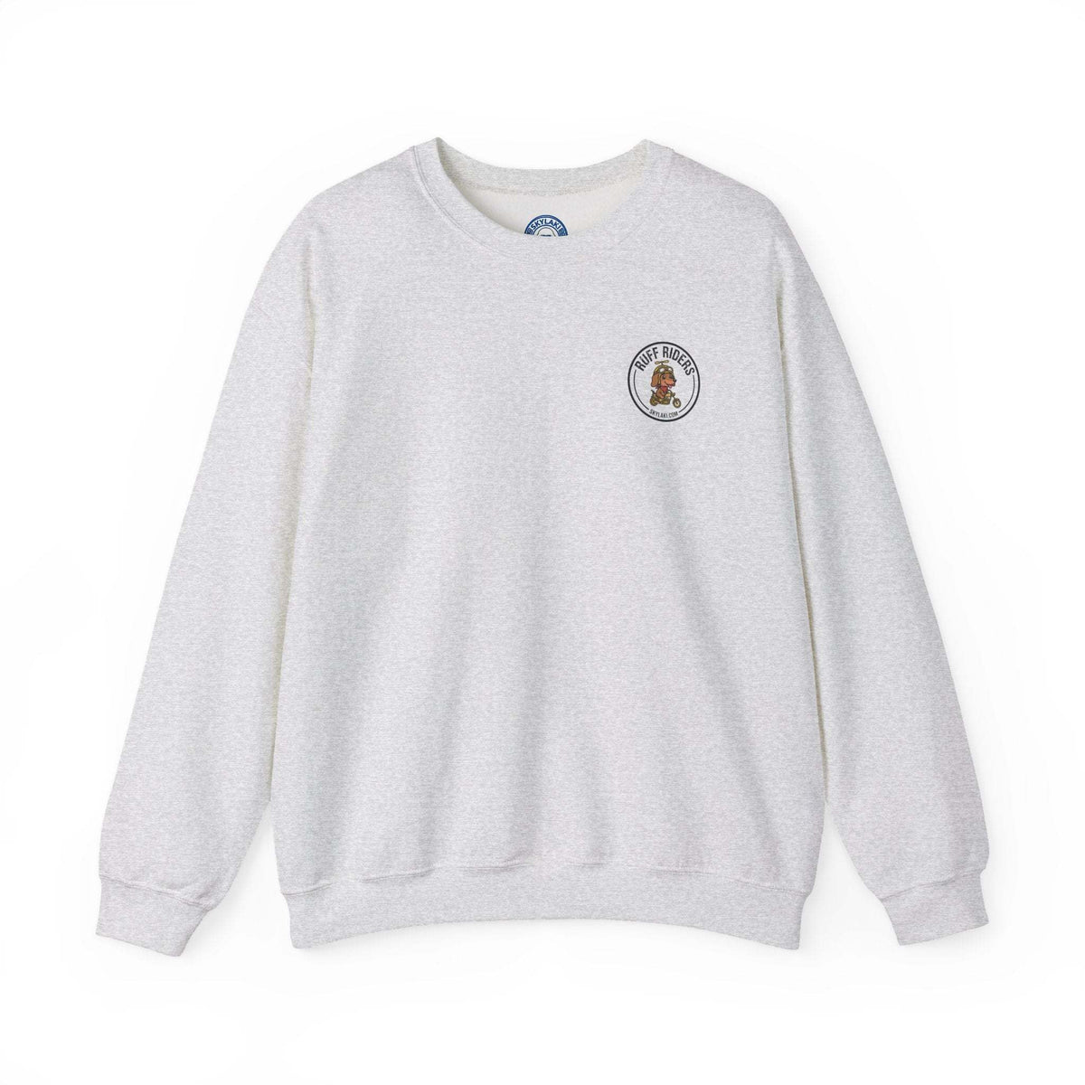 Ruff Riders dog sweatshirt by Skylaki with embroidered pup riders design