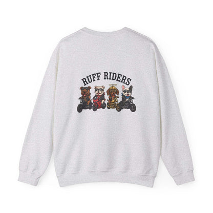 Ruff Riders dog sweatshirt with playful embroidered design