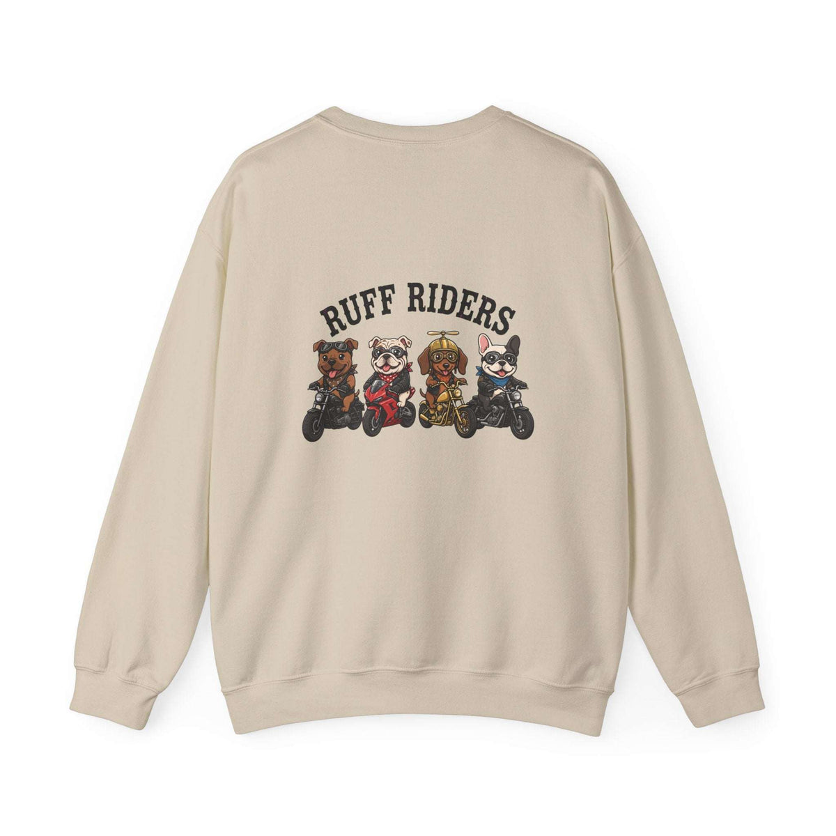 Ruff Riders dog sweatshirt by Skylaki with bold back print and embroidered details