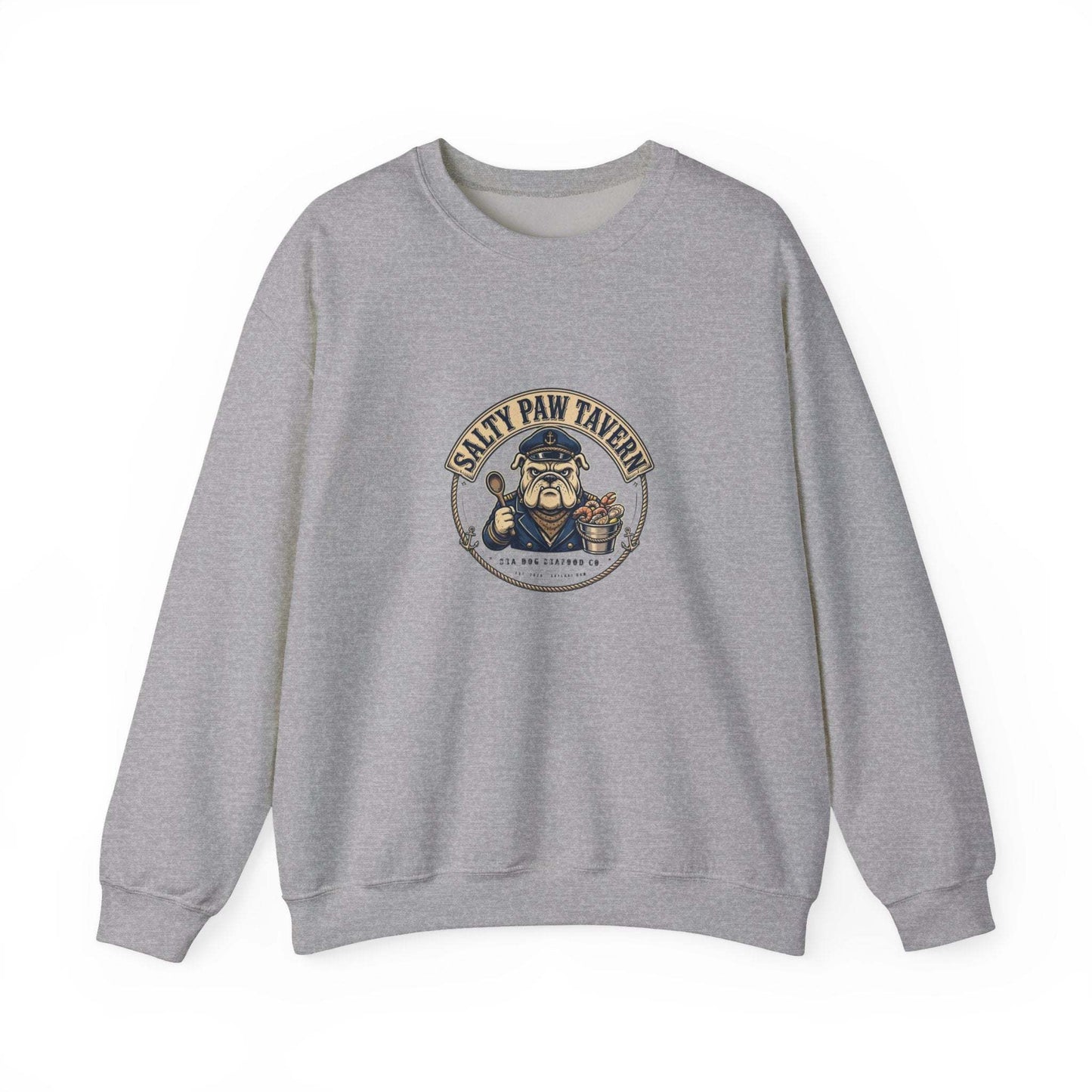 unisex salty paw tavern sweatshirt with embroidered sailor-dog emblem