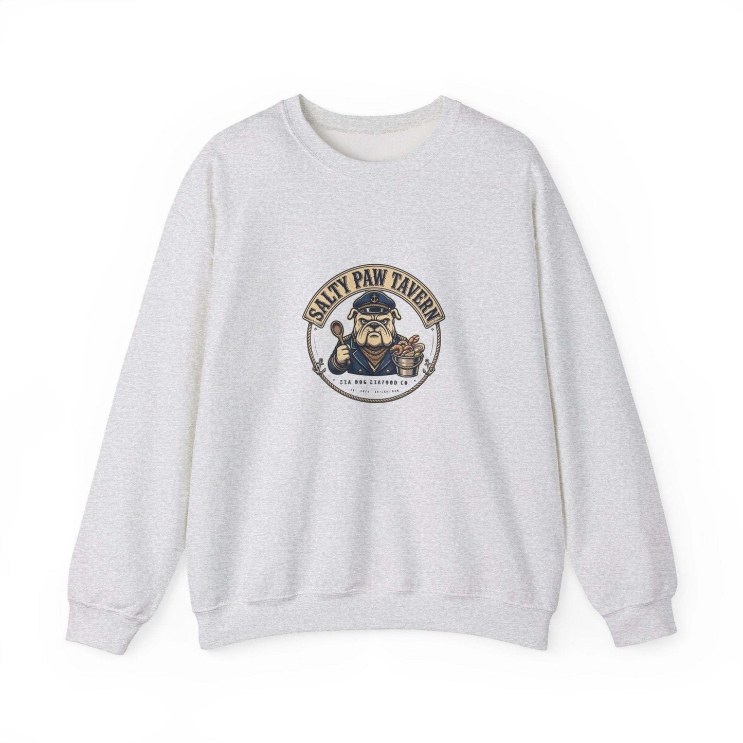 Salty Paw Tavern unisex sweatshirt with embroidered sailor dog design