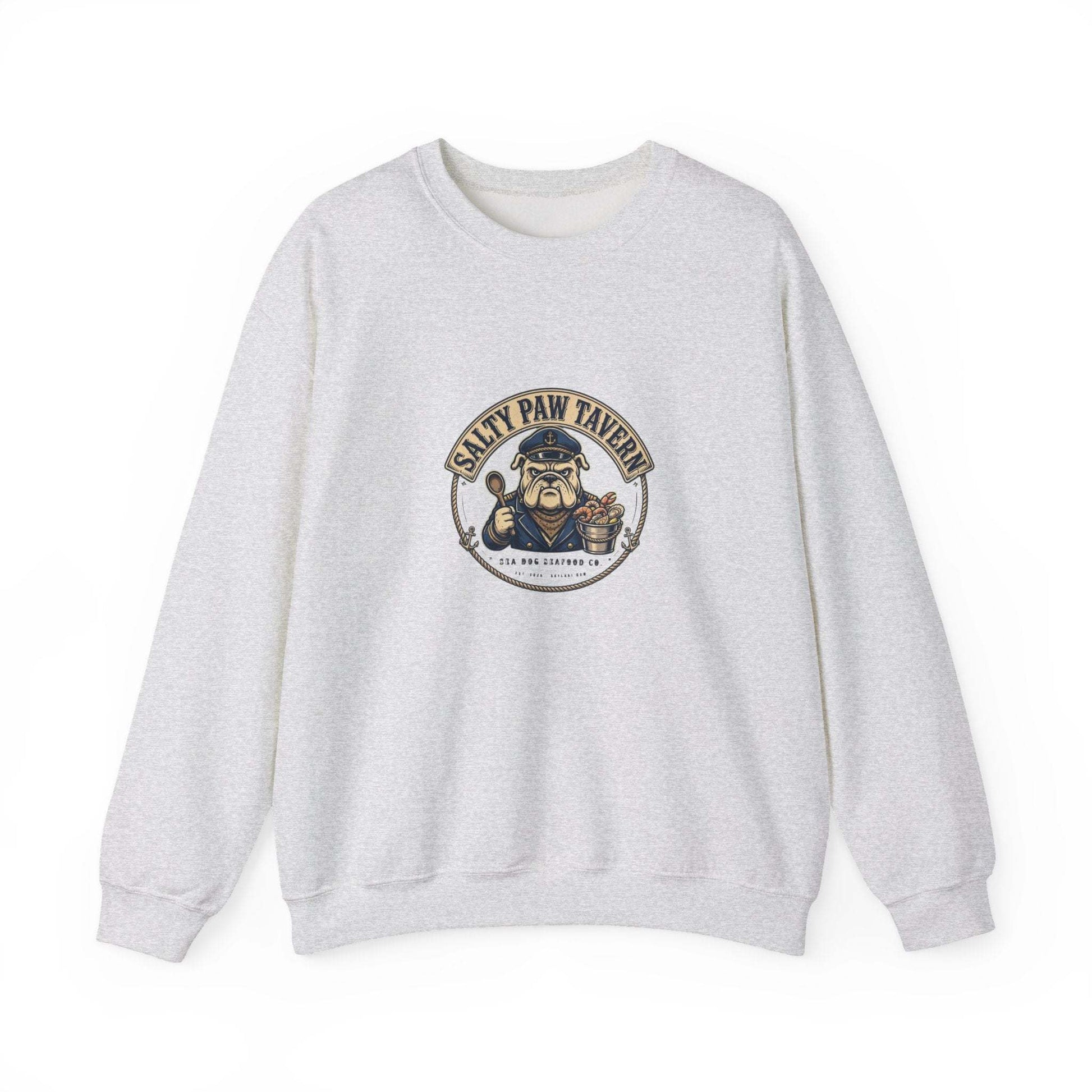 Salty Paw Tavern unisex sweatshirt with embroidered sailor dog design