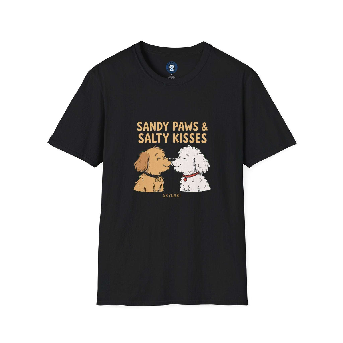 Sandy Paws Salty Kisses dog t-shirt with seaside design by Skylaki