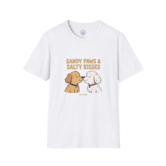 Sandy Paws Salty Kisses dog shirt with seaside dog design by Skylaki