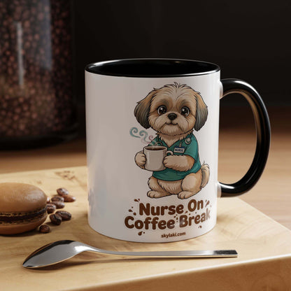 Shih Tzu nurse ceramic coffee mug with black handle and interior