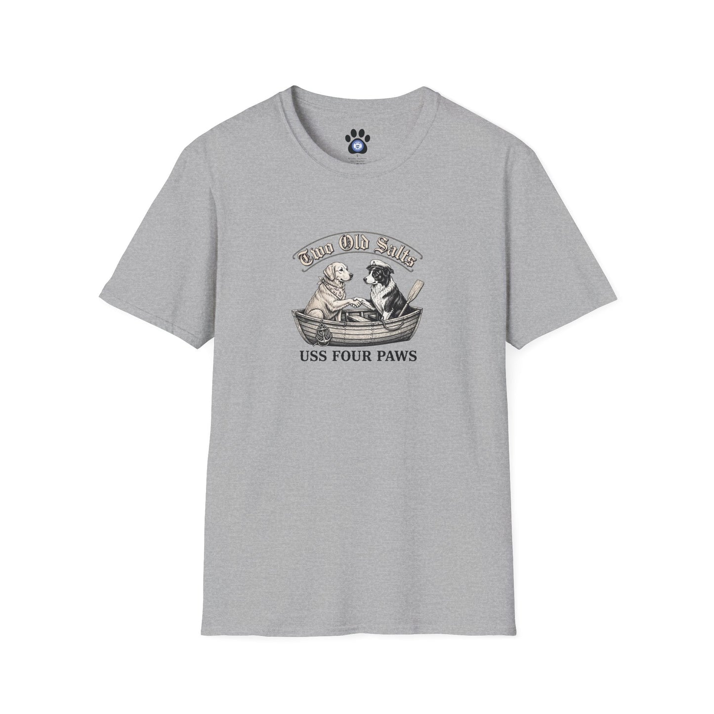 Two Old Salts Dog Shirt unisex nautical pet tee with two dogs in rowboat