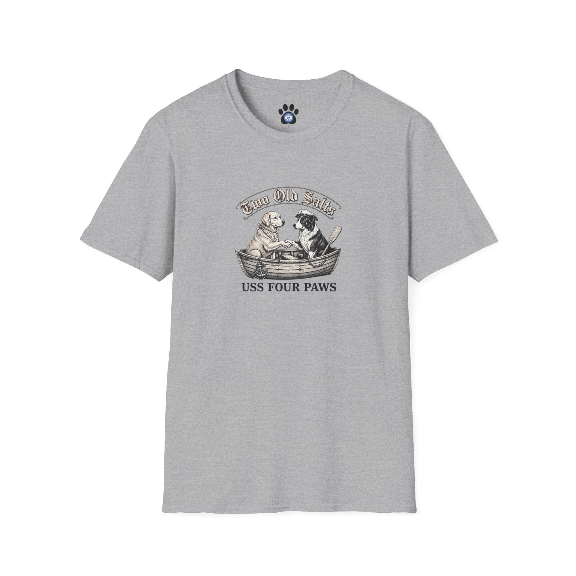 Two Old Salts Dog Shirt unisex nautical pet tee with two dogs in rowboat
