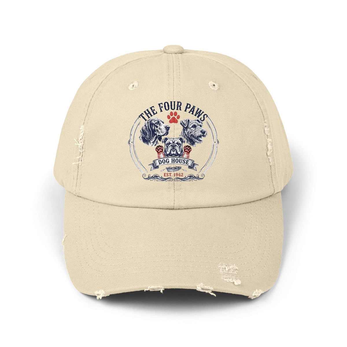 Vintage distressed dog-themed baseball cap in cotton twill