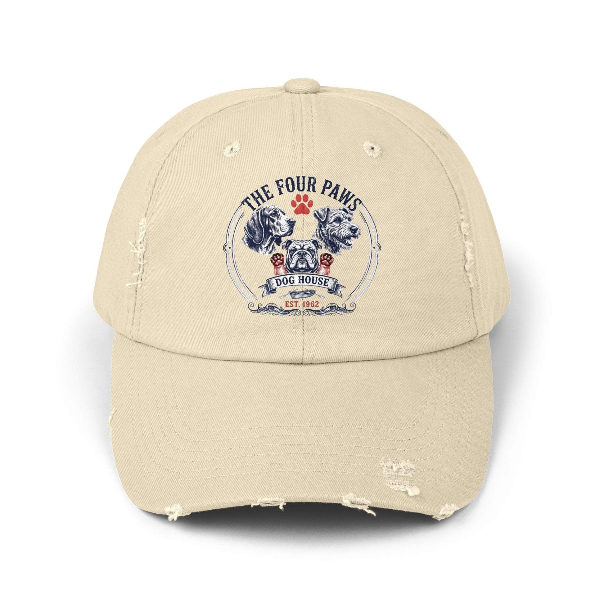 Vintage distressed dog-themed baseball cap in cotton twill