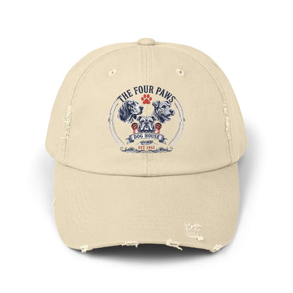 Vintage distressed dog-themed baseball cap in cotton twill