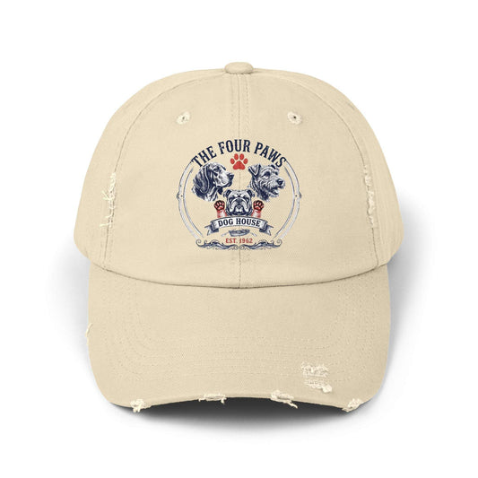 Vintage distressed dog-themed baseball cap in cotton twill