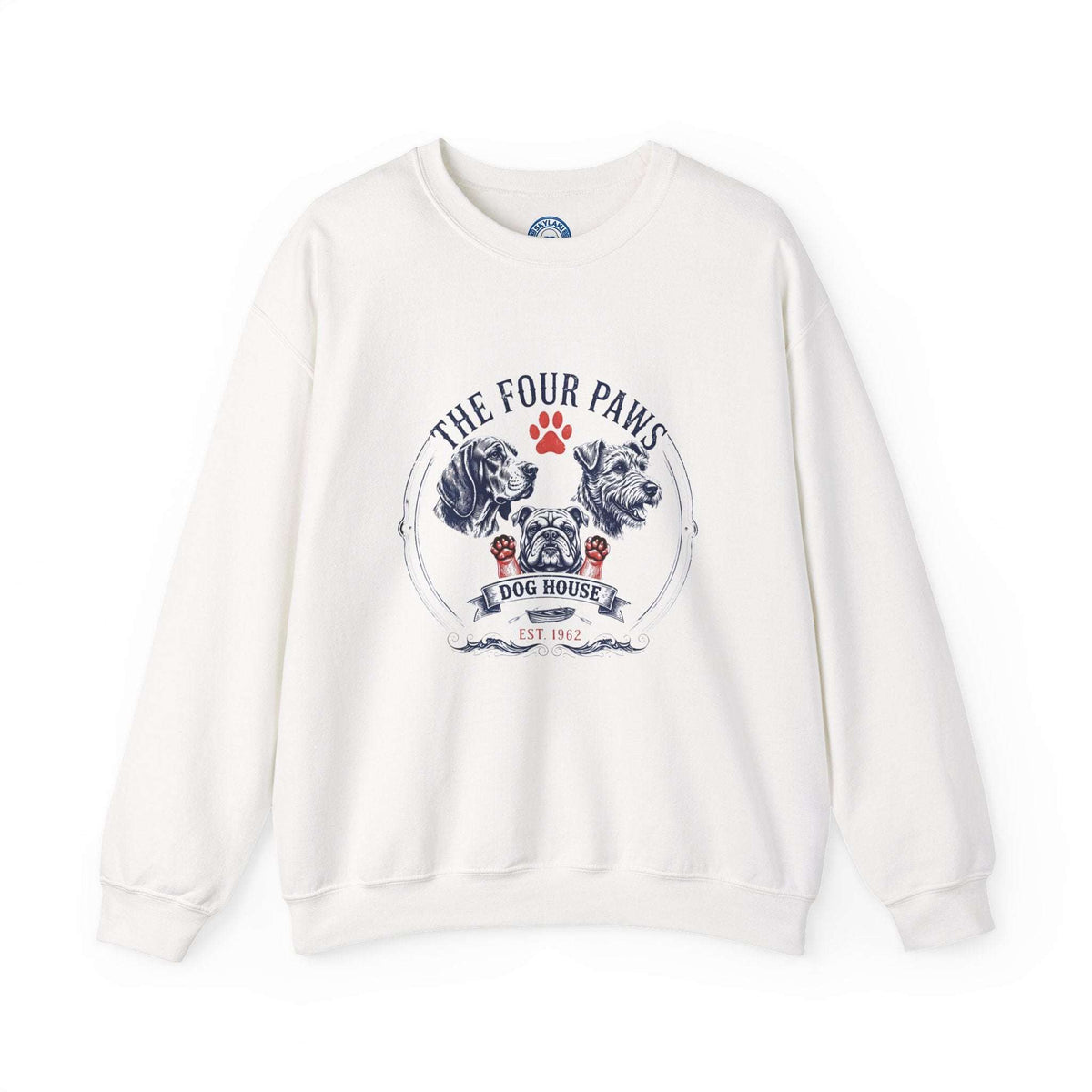 unisex vintage dog sweatshirt with hand-drawn crest by skylaki