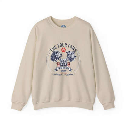Unisex vintage dog sweatshirt with hand-drawn crest design by Skylaki