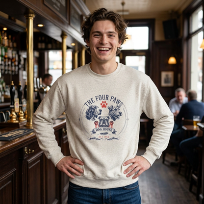 Unisex vintage dog sweatshirt with hand-drawn dog crest by Skylaki
