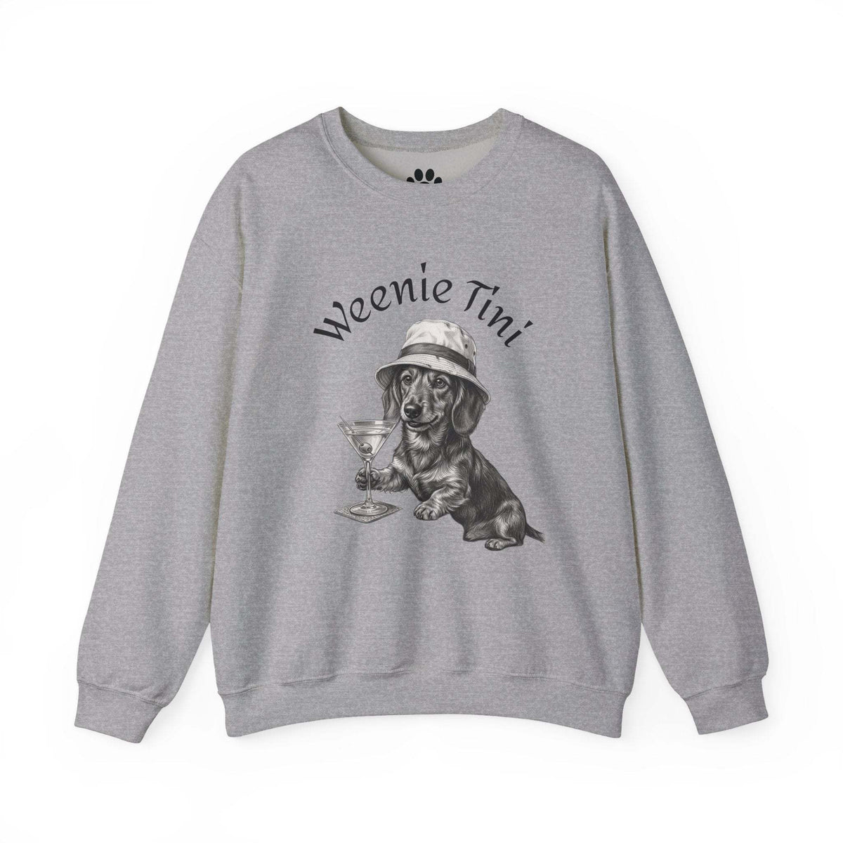 Weenie Tini grey cotton-blend sweatshirt with a dachshund in a hat holding a martini glass