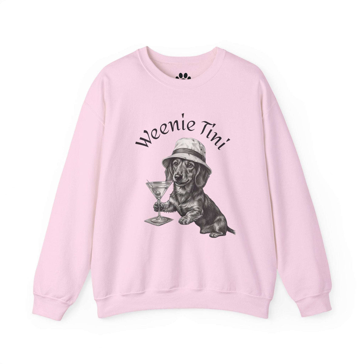 Weenie Tini pink cotton-blend sweatshirt with a dachshund in a hat holding a martini glass