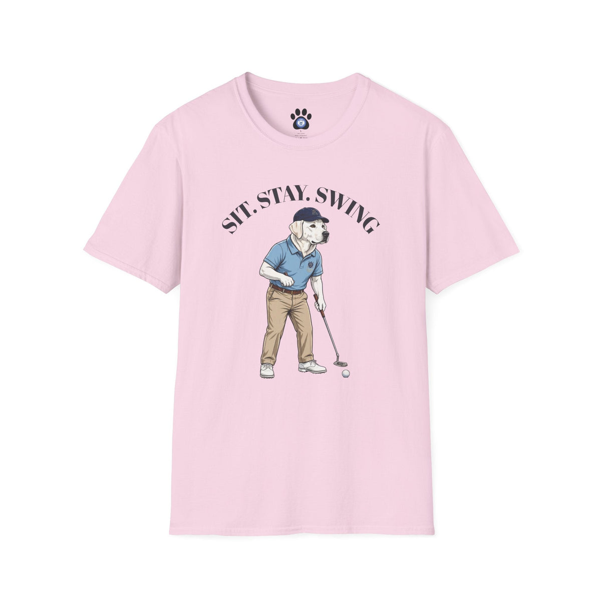 White Labrador golf t-shirt with vintage golf design
