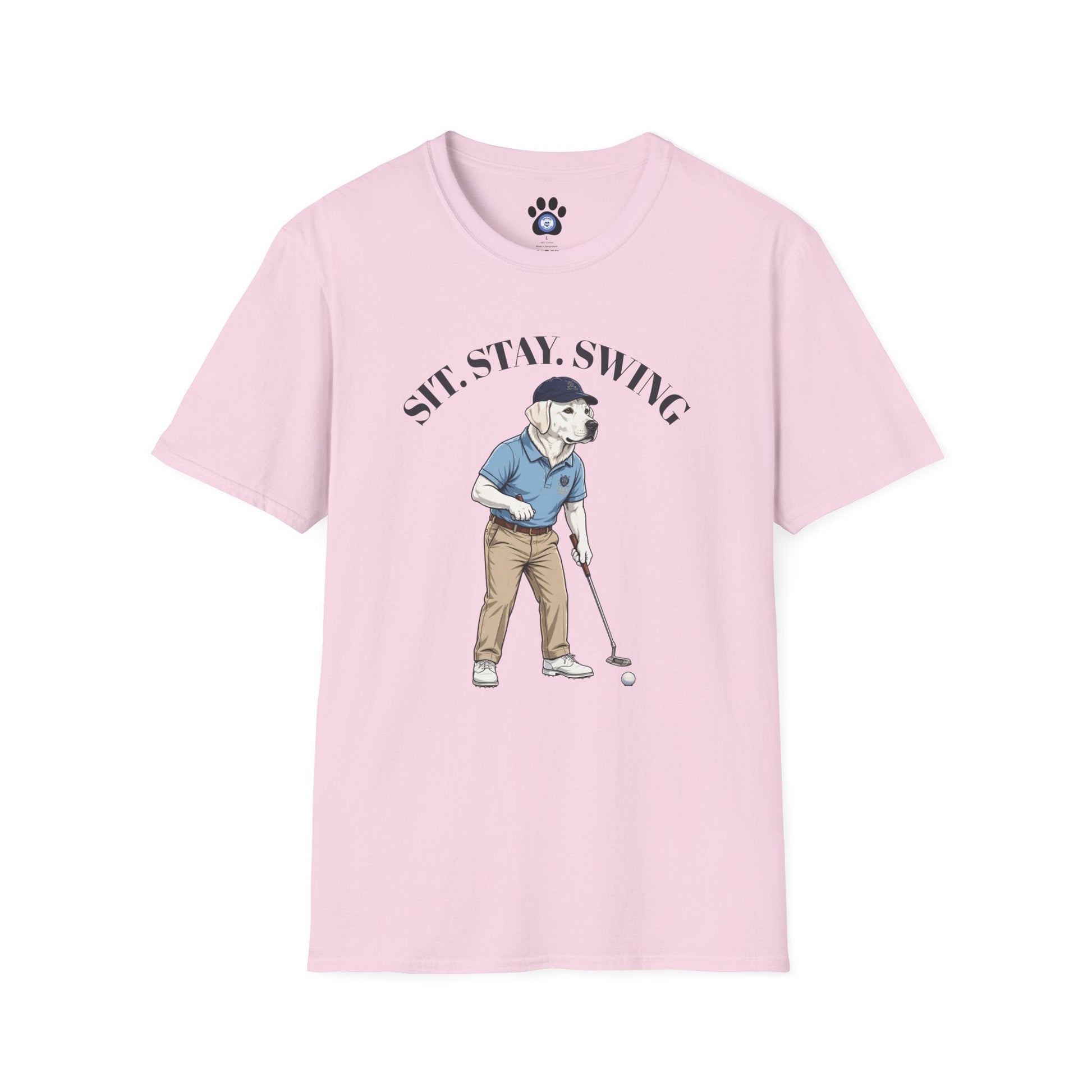 White Labrador golf t-shirt with vintage golf design