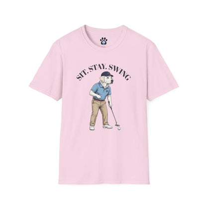 White Labrador golf t-shirt with vintage golf design