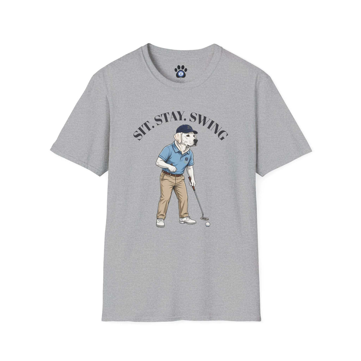 White Labrador Golf T-shirt with vintage putter-wielding child design