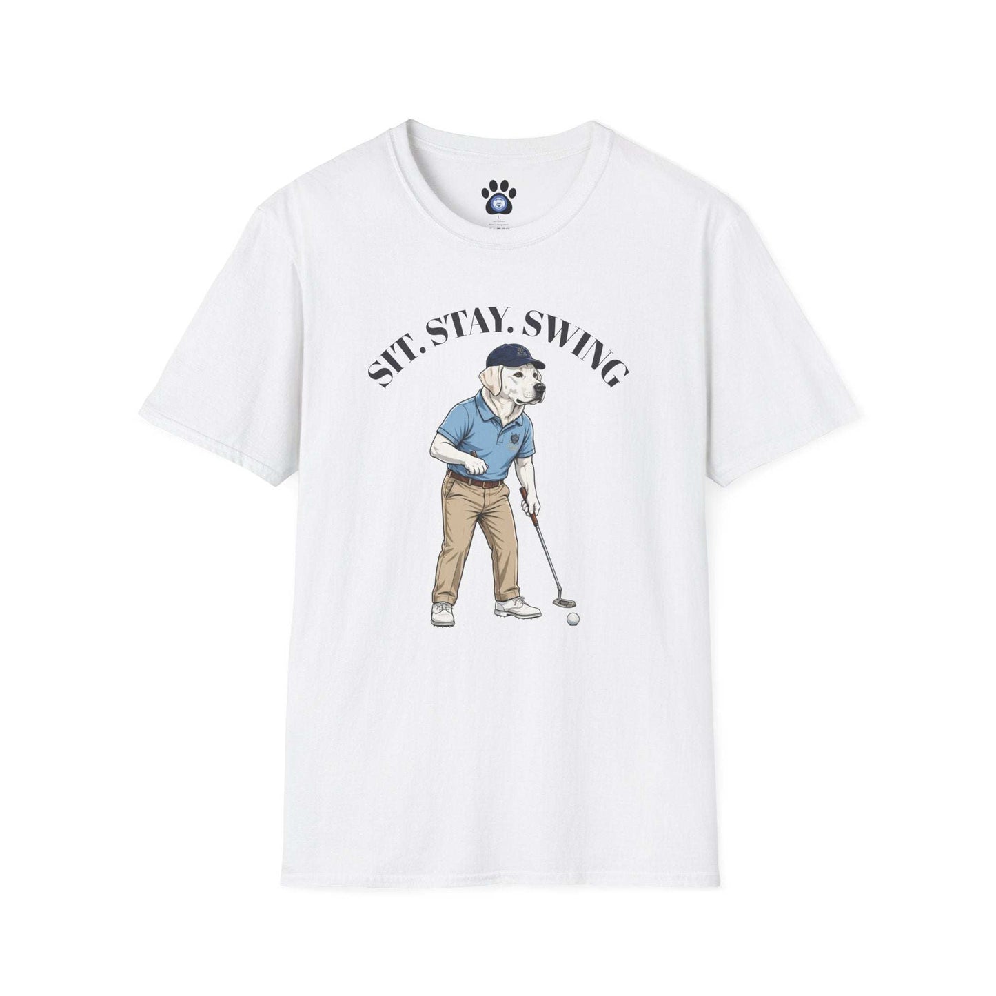 White Labrador Golf T-shirt featuring vintage putter child design