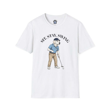 White Labrador Golf T-shirt featuring vintage putter child design