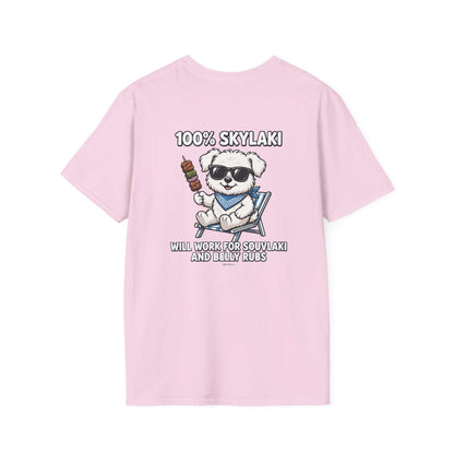 unisex will work for souvlaki dog shirt with paw print